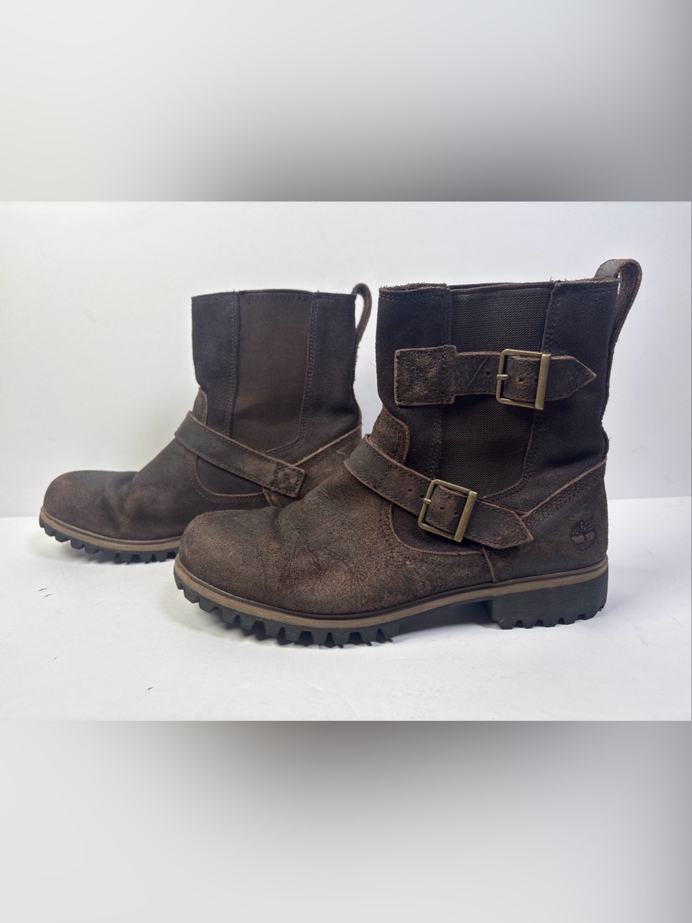 Timberland Wheelwright Boots Womens 9 Buckle Chelsea Biker Boot A195W Brown